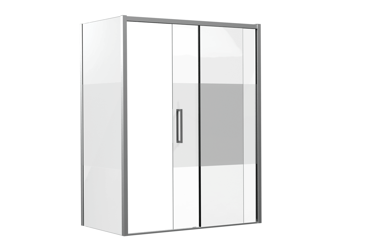 Luca Varess Senses Eckdusche: Schiebetür (rechts), fixierte Seitenwand, 160 x 90 cm, Klarglas mit mattiertem Streifen, Chrom Profil, glänzend