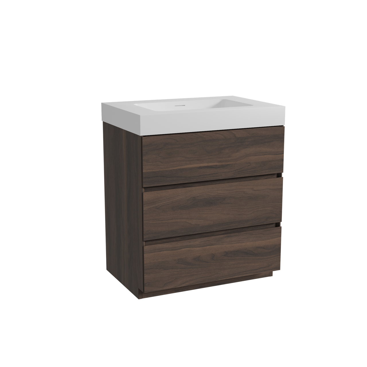 Storke Edge freistehendes Möbelstück Set: 75 x 52 cm, Nussbaum, mit Mata High Einzelwaschtisch, Solid Surface Weiß matt