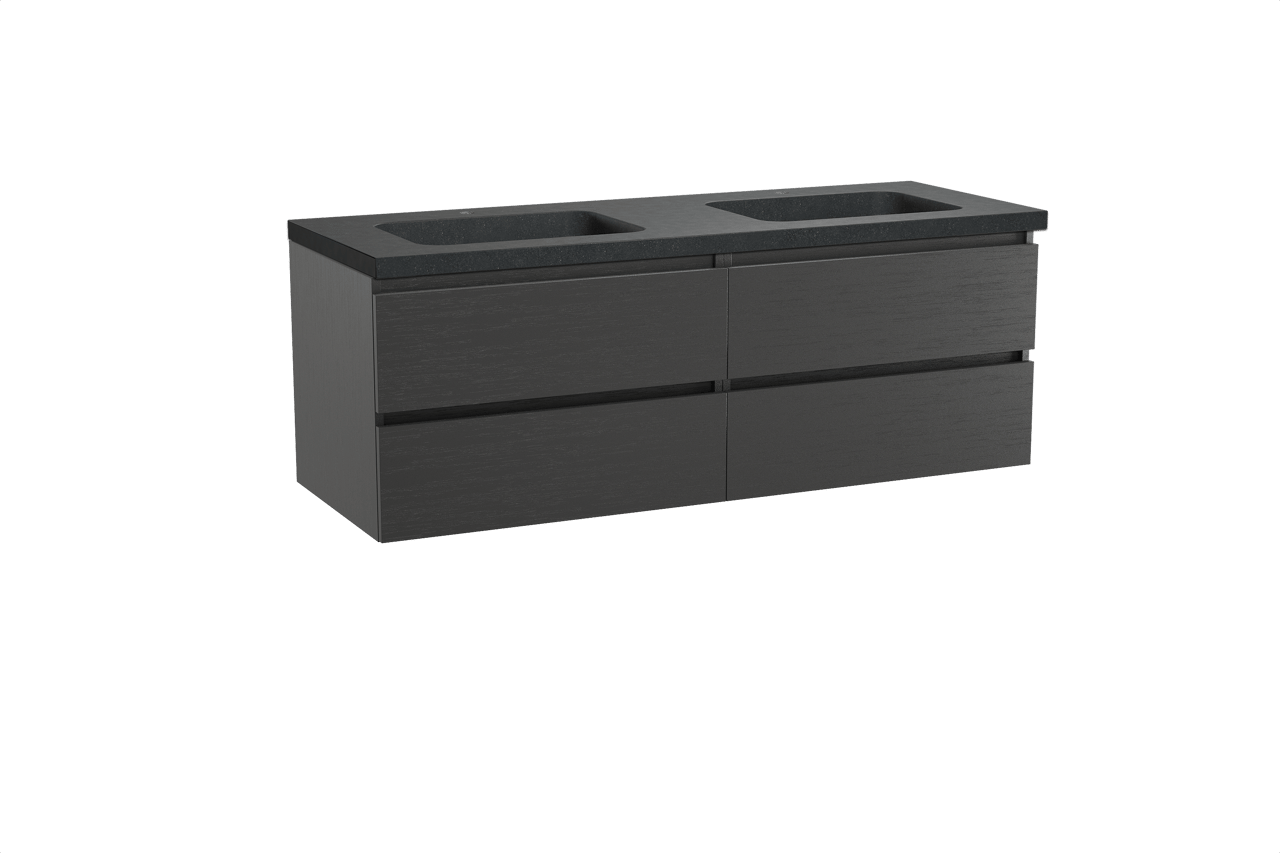 Balmani Lucida meuble salle de bains suspendu 150 x 55 cm chêne noir avec Napoli double vasque en granit noir