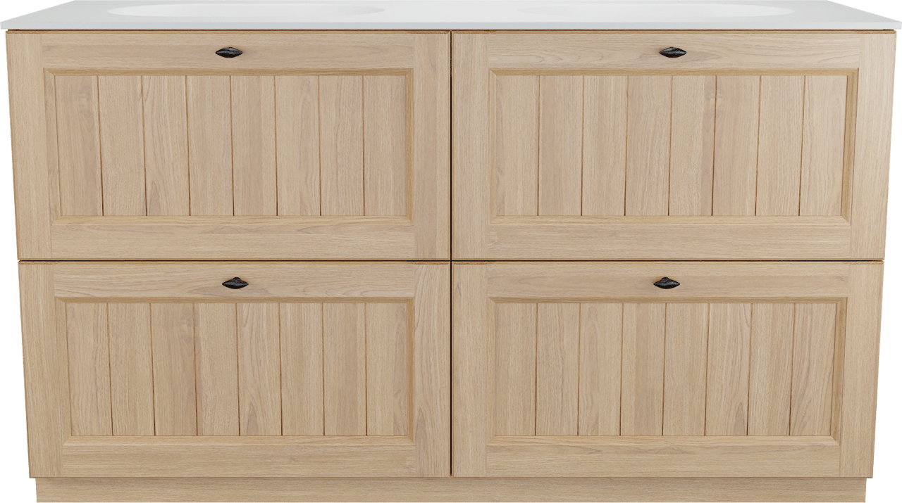 Balmani Lemon staand badkamermeubel 150 x 55 cm, fineer natuur eik met Tablo Oval dubbele wastafel in mat wit