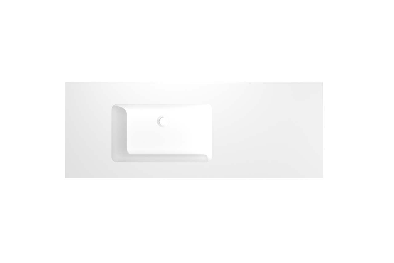 Storke Mata asymmetrisch linkse wastafel matte solid surface 140 x 52 cm combinatie kast 35 cm