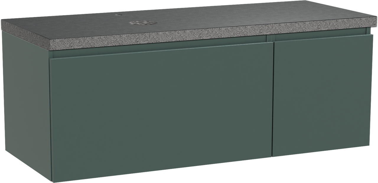 Balmani Sfera hängendes Möbelstück Set: 135 x 55 cm, Forest, mit Rock Waschtisch rechts, Schwarzes Granit