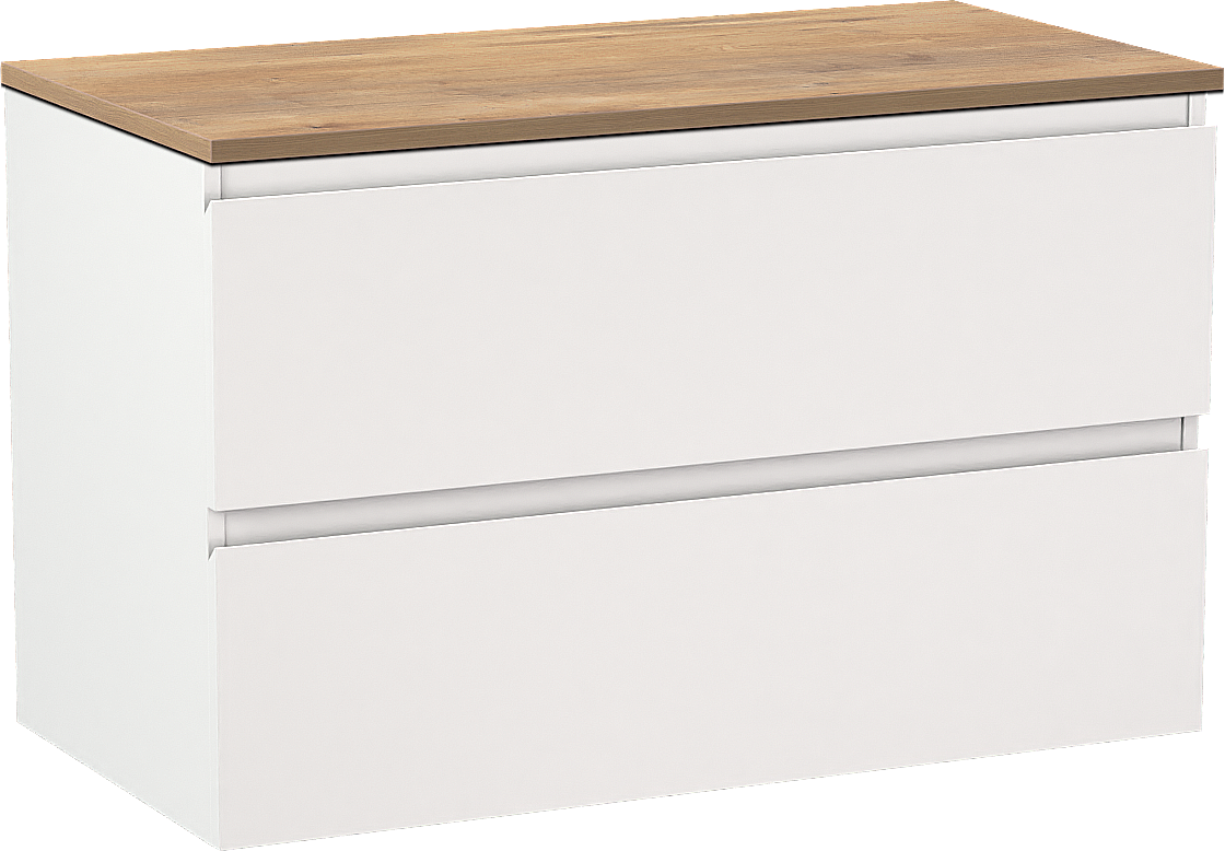 Linie Lado zwevend badkamermeubel 90 x 46 cm mat wit met Lado enkel tablet in melamine natuur eik