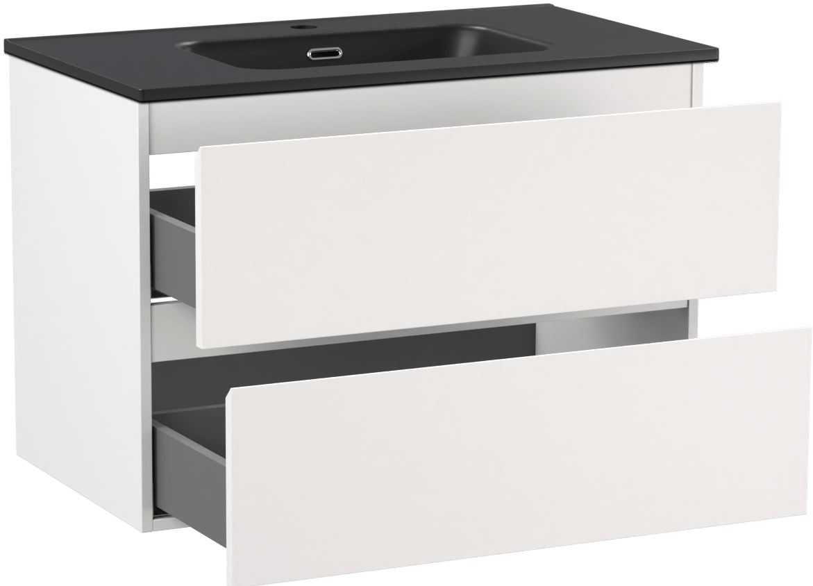 Linie Lado zwevend badmeubel 80 x 46 cm mat wit met Baro enkele wastafel in porselein mat zwart