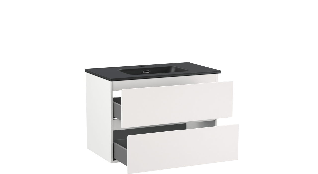 Linie Lado zwevend badkamermeubel 80 x 46 cm mat wit met Baro enkele wastafel in porselein mat zwart