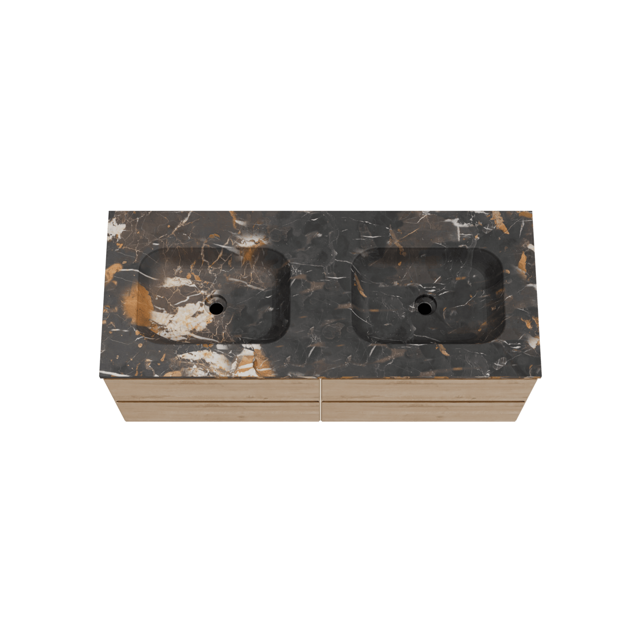 Balmani Mitra meuble salle de bains suspendu 135 x 55 cm chêne brut avec Tablo Arcato double vasque en marbre portoro gold