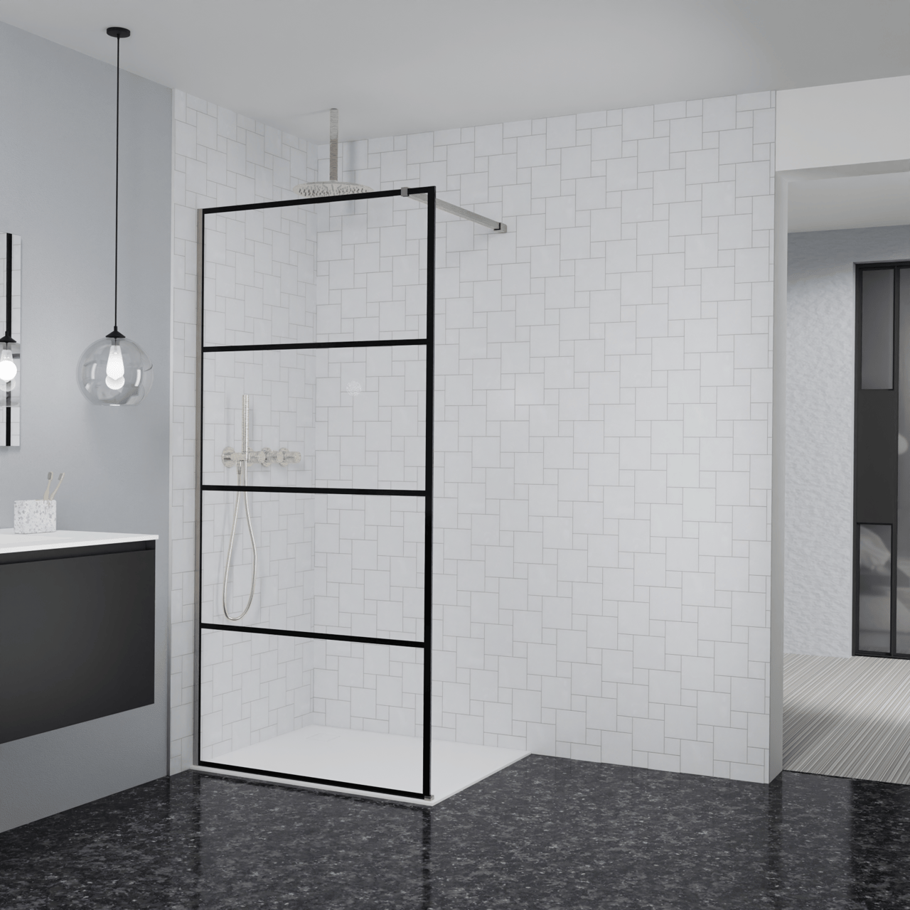 Balmani Modular Walk-In Dusche: 100 x 200 cm, Lined, inklusive Coating, Profil Brushed CoolMetal