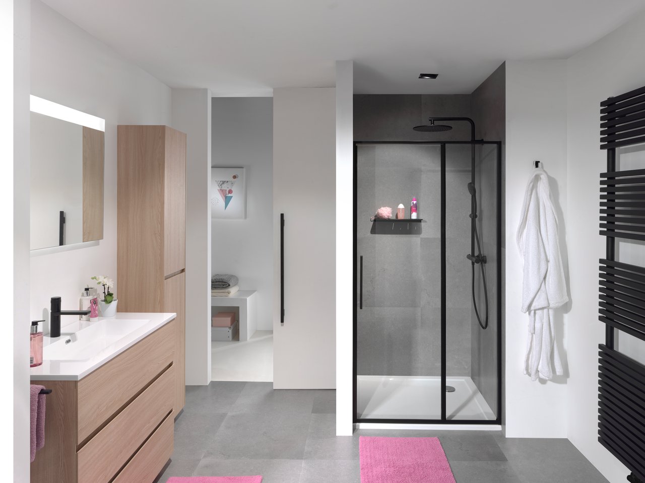 Luca Varess Morano douche draaideur 100 x 190 cm helder glas mat zwart profiel