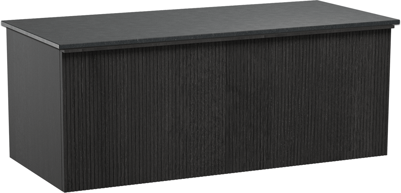 Balmani Forma meuble salle de bains suspendu 120 x 55 cm chêne noir avec Stretto tablette simple en granit noir, Nervure droite symétrique verticale