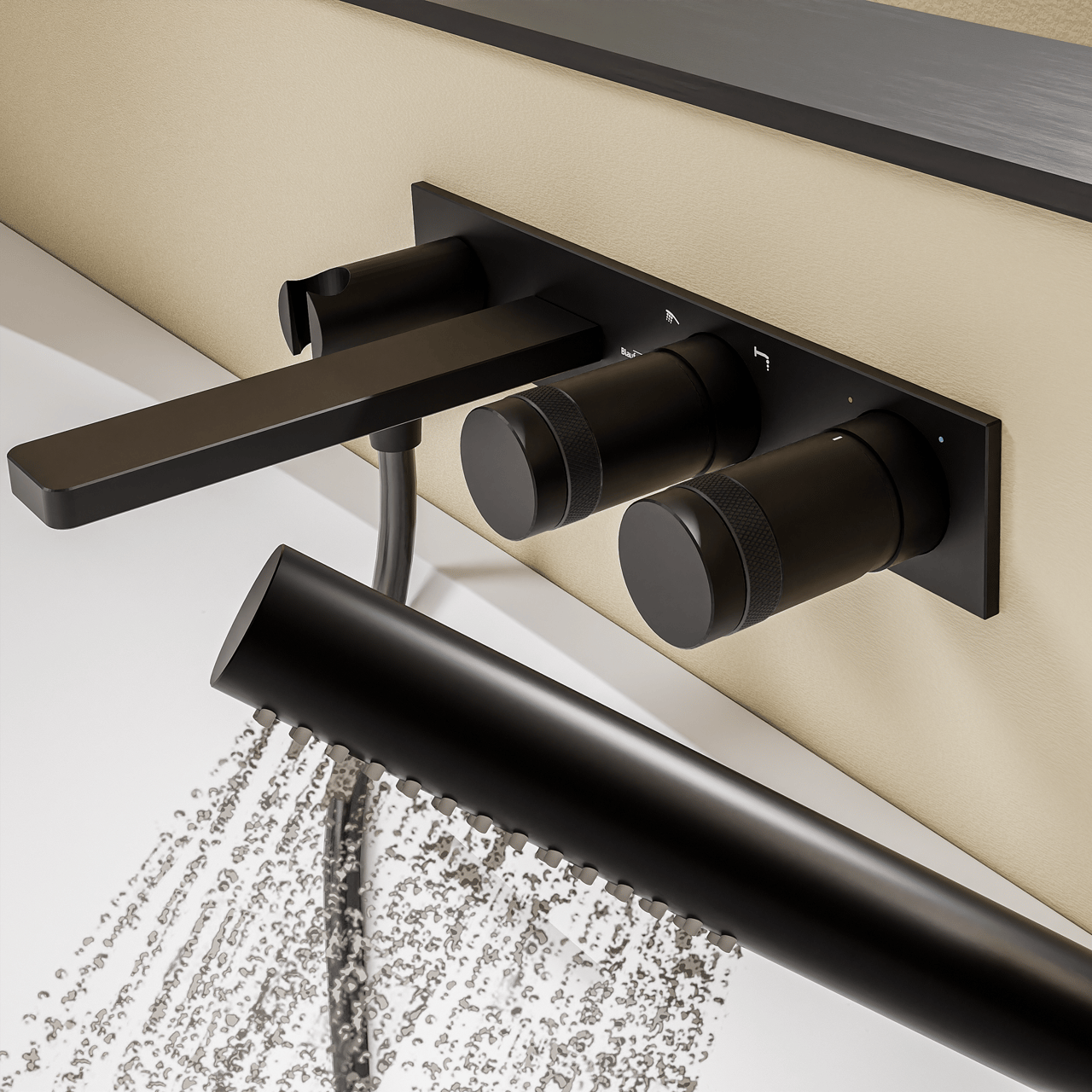 Blaufoss Sonic inbouw badkraan met handdouche mat zwart incl. inbouwelement