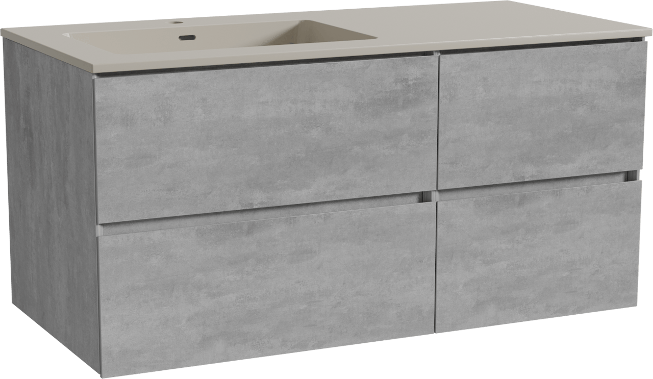 Storke Edge hängendes Möbelstück Set: 110 x 52 cm, Beton dunkelgrau, mit Diva Waschtisch links, Top Solid Seidengrau