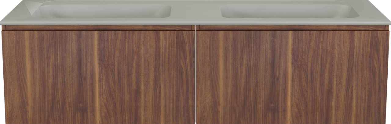 Balmani Sfera zwevend badmeubel 180 x 55 cm amerikaans notenhout met Tablo Strada dubbele wastafel in composietmarmer zijdegrijs