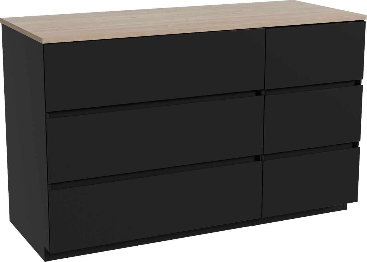 Storke Edge staand badmeubel 130 x 52 cm mat zwart met Panton enkel of dubbel wastafelblad in melamine ruw eiken