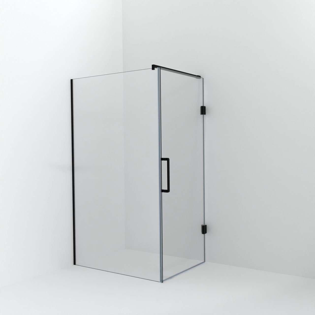 Balmani Modular douche à l'italienne avec porte: 120 x 200 cm avec porte 90 cm, Verre extra transparent avec coating, Profil Noir mat