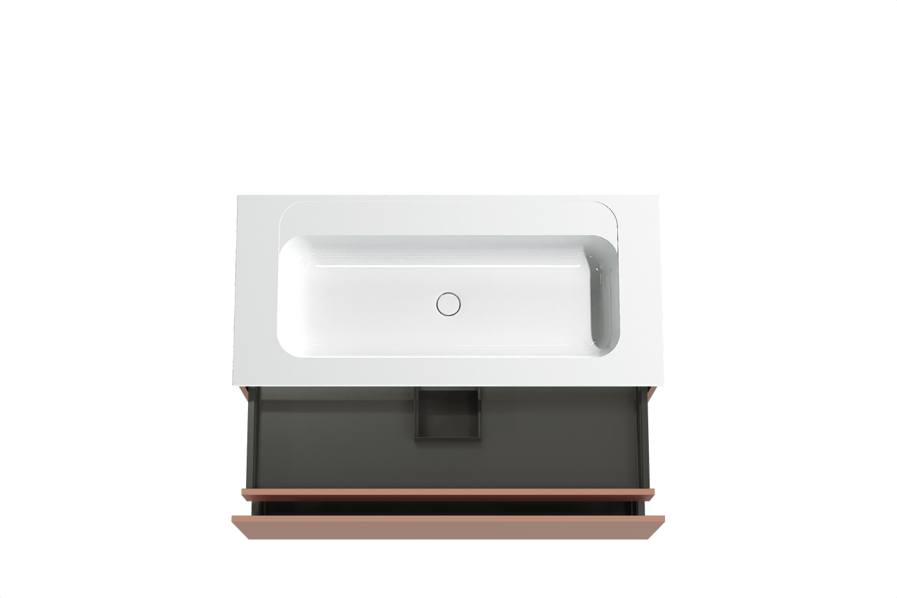 Balmani Sfera hängendes Möbelstück Set: 120 x 55 cm, Cotto, mit Tablo Strada Einzelwaschtisch, Marmorkomposit Weiß glänzend