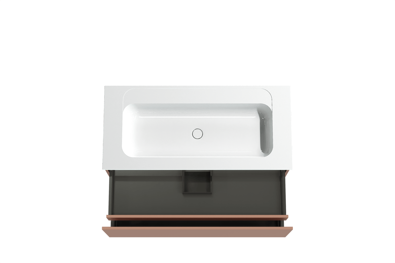 Balmani Sfera hängendes Möbelstück Set: 120 x 55 cm, Cotto, mit Tablo Strada Einzelwaschtisch, Marmorkomposit Weiß glänzend