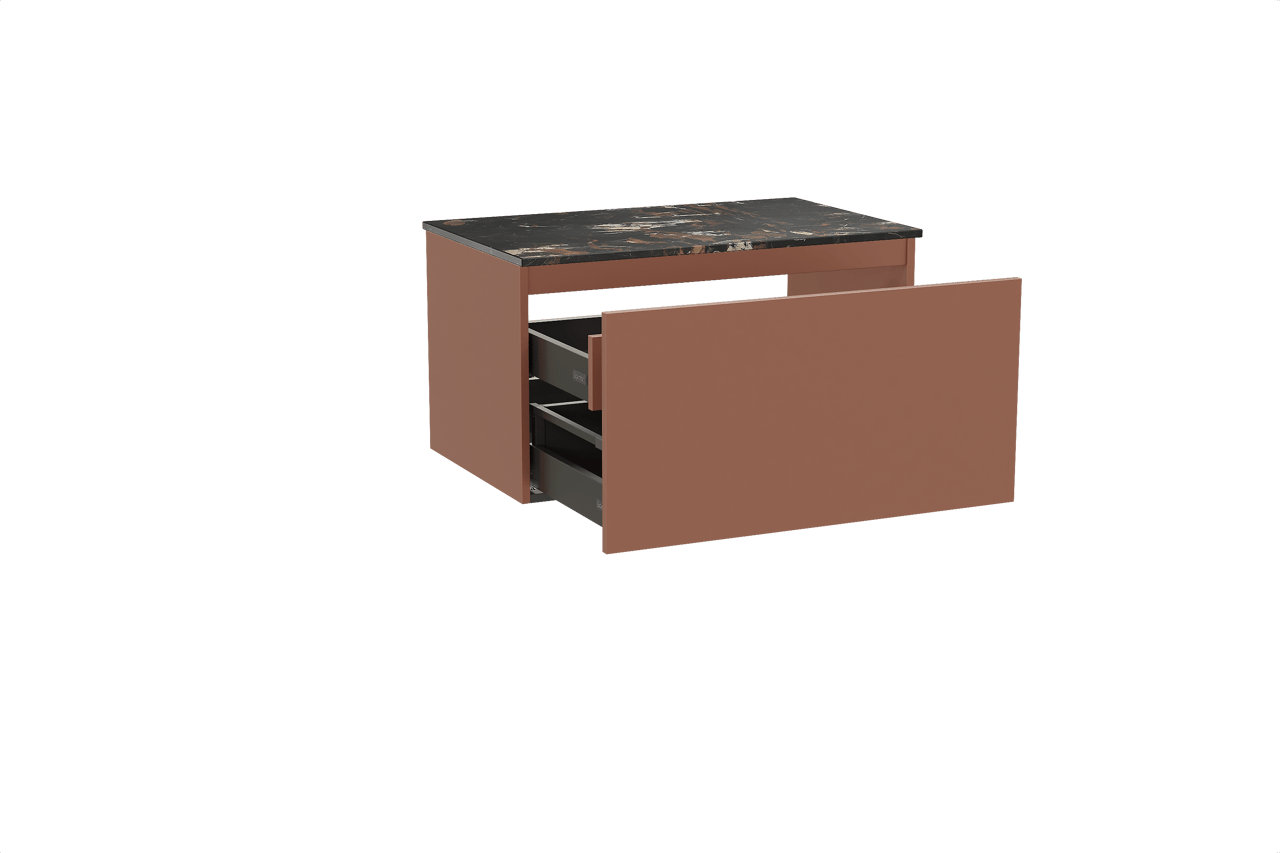 Balmani Sfera zwevend badmeubel 90 x 55 cm cotto met Stretto enkel wastafelblad in marmer portoro gold