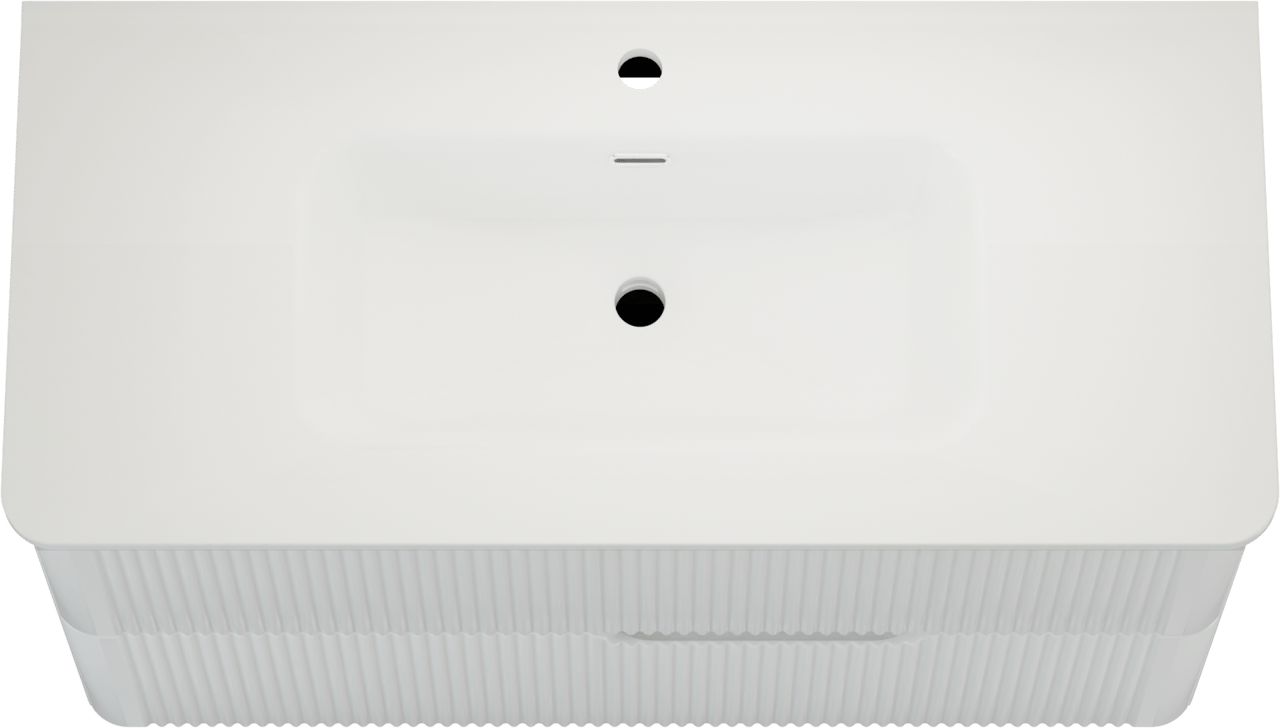 Linie Curvo meuble salle de bains suspendu 100 x 46 cm blanc brillant avec Baro Curvo plan simple en porcelaine blanc brillant, Nervure circulaire symétrique verticale