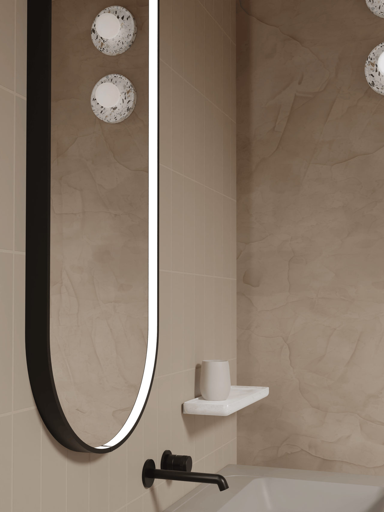 Balmani Secret Black ovaal badkamerspiegel zwart 45 x 120 cm met spiegelverlichting en anti-damp