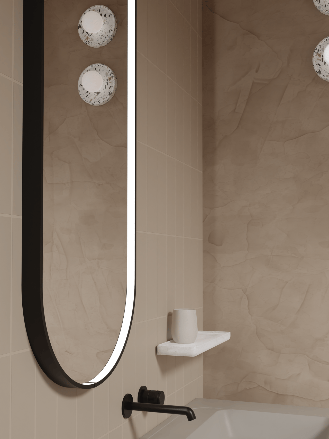 Balmani Secret Black Badspiegel mit Beleuchtung: Oval, Schwarz, 45 x 120 cm, mit Anti-Beschlag Spiegelheizung