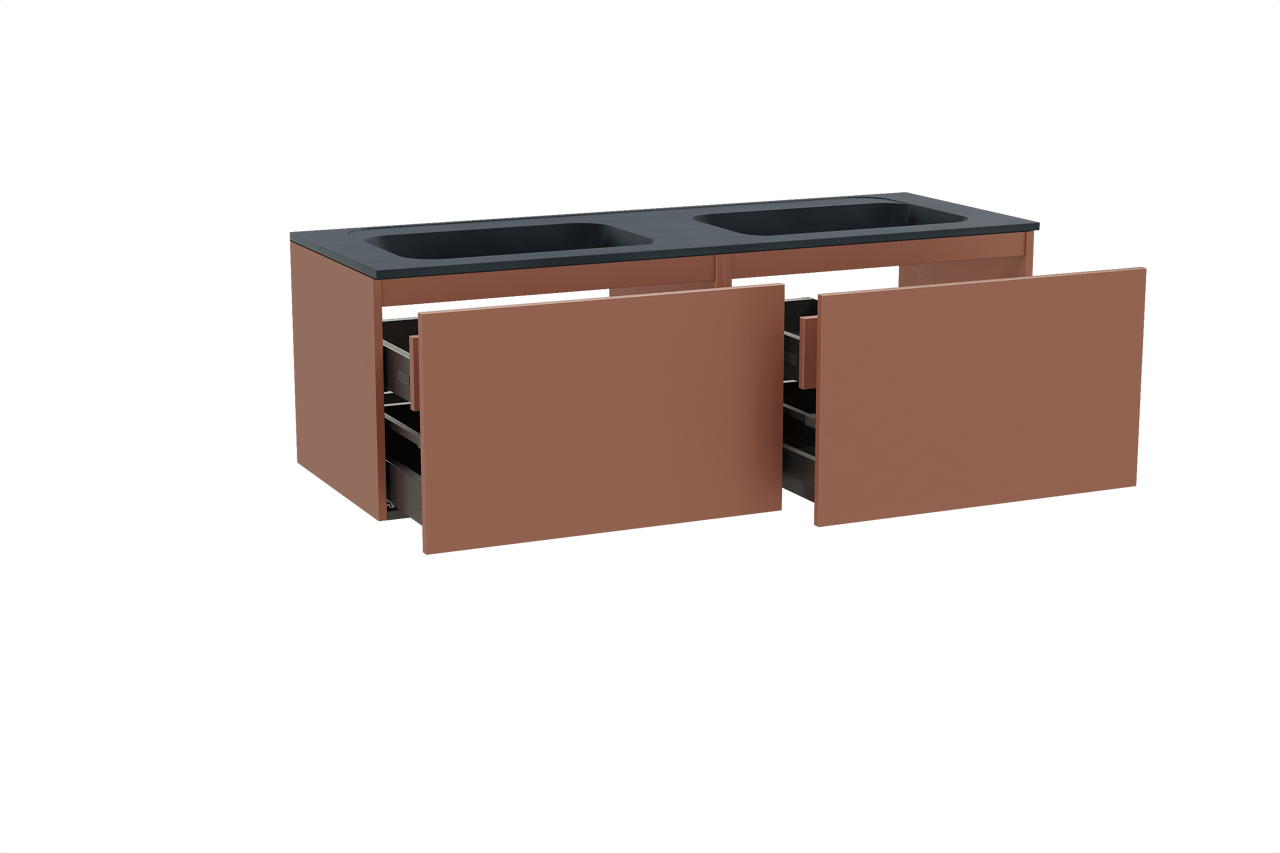 Balmani Sfera hängendes Möbelstück Set: 150 x 55 cm, Cotto, mit Tablo Strada Doppelwaschtisch, Marmorkomposit Schwarz matt