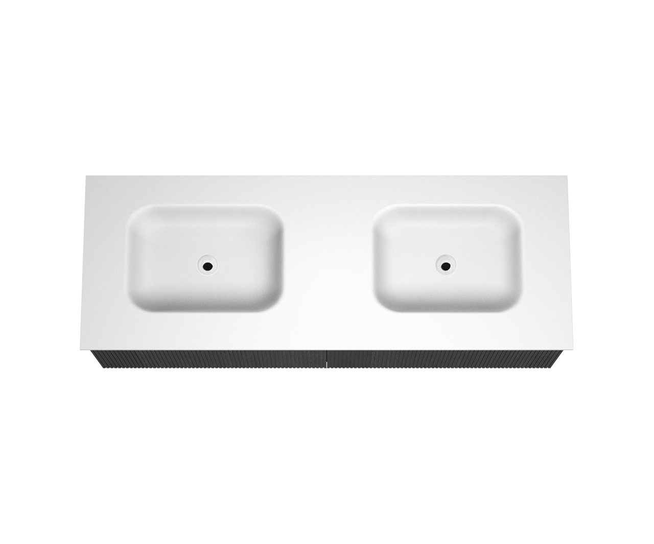 Balmani Forma meuble salle de bains suspendu 150 x 55 cm chêne noir avec Tablo Arcato double vasque en solid surface blanc mat Nervure droite symétrique verticale