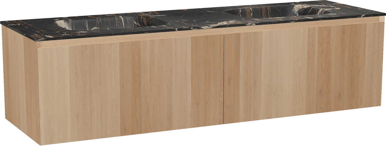 Balmani Idra meuble salle de bains suspendu 180 x 55 cm chêne naturel avec Tablo Arcato double vasque en marbre portoro gold