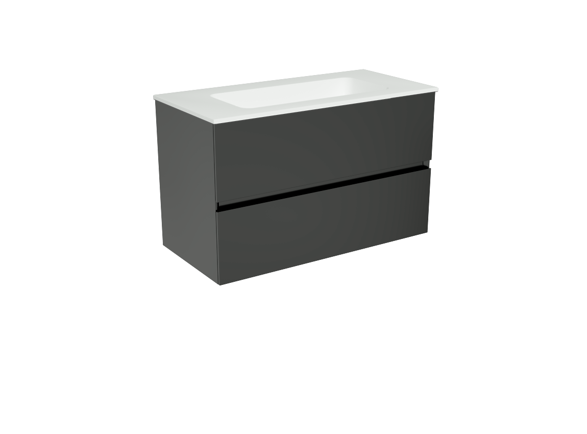 Storke Edge hängendes Möbelstück Set: 80 x 40 cm, Schwarz matt, mit Mata Einzelwaschtisch, Solid Surface Weiß matt