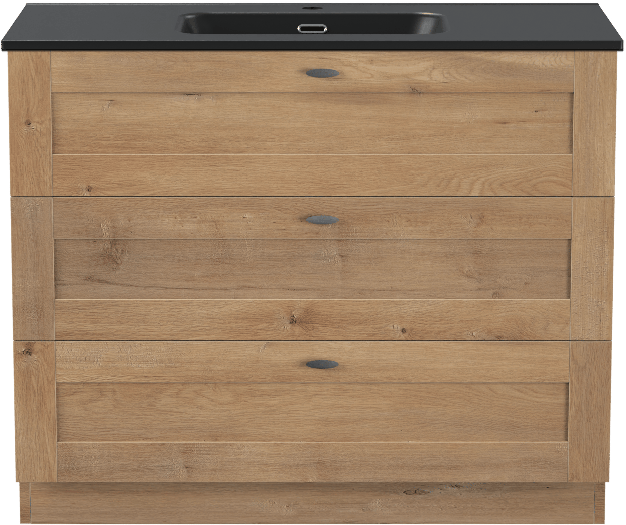 Linie Classo freistehendes Möbelstück Set: 100 x 46 cm, Naturbelassene Eiche, mit Baro Einzelwaschtisch, Porzellan Schwarz matt