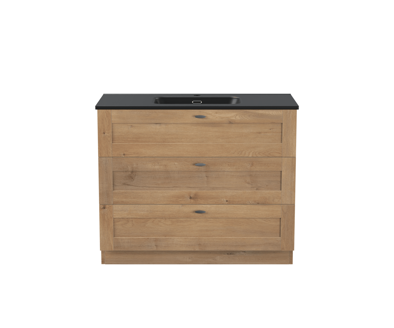 Linie Classo staand badkamermeubel 100 x 46 cm natuur eik met Baro enkele wastafel in porselein mat zwart