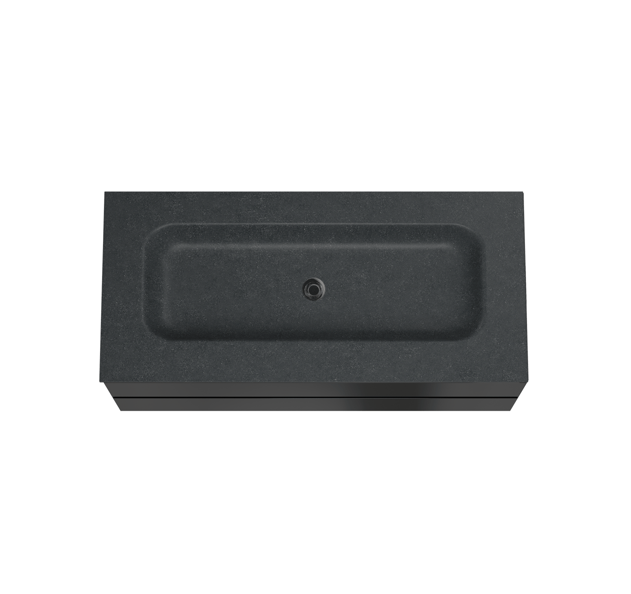 Balmani Mitra hängendes Möbelstück Set: 120 x 55 cm, Schwarz matt, mit Tablo Arcato Einzelwaschtisch für 2 Armaturenlöcher, Schwarzes Granit