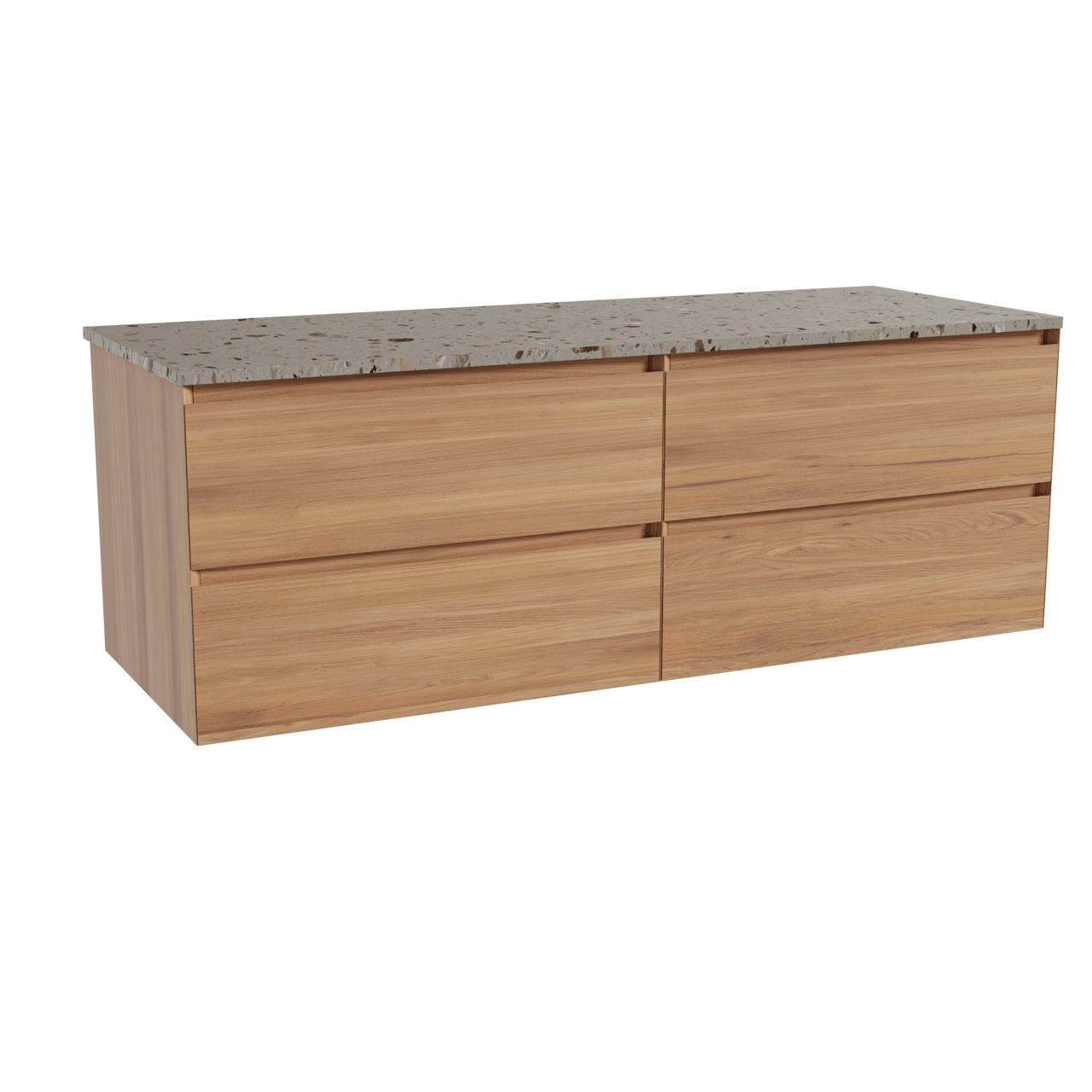 Balmani Mitra meuble salle de bains suspendu 150 x 55 cm teck avec Stretto tablette simple ou double en terrazzo greige terrazzo