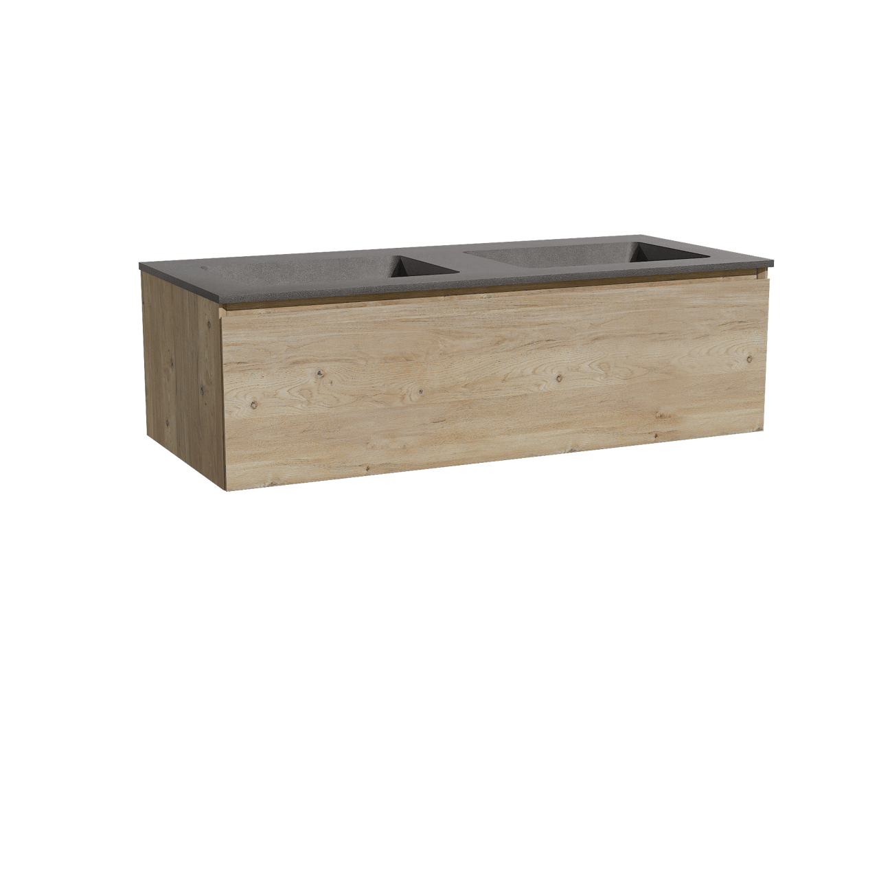 Storke Edge meuble salle de bains suspendu 120 x 52 cm chêne brut avec Scuro double vasque en quartz noir mat