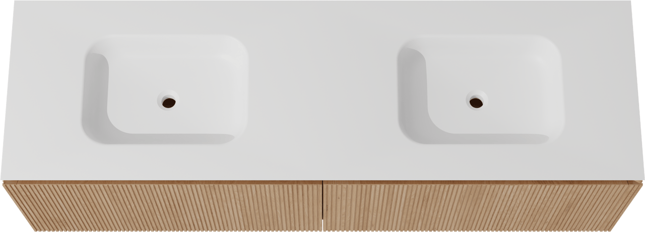 Balmani Eclips hängendes Möbelstück Set: 180 x 55 cm, Eiche Natur, mit Eclips Doppelwaschtisch Solid Surface Weiβ matt, Vertikale symmetrische gerade Rippe
