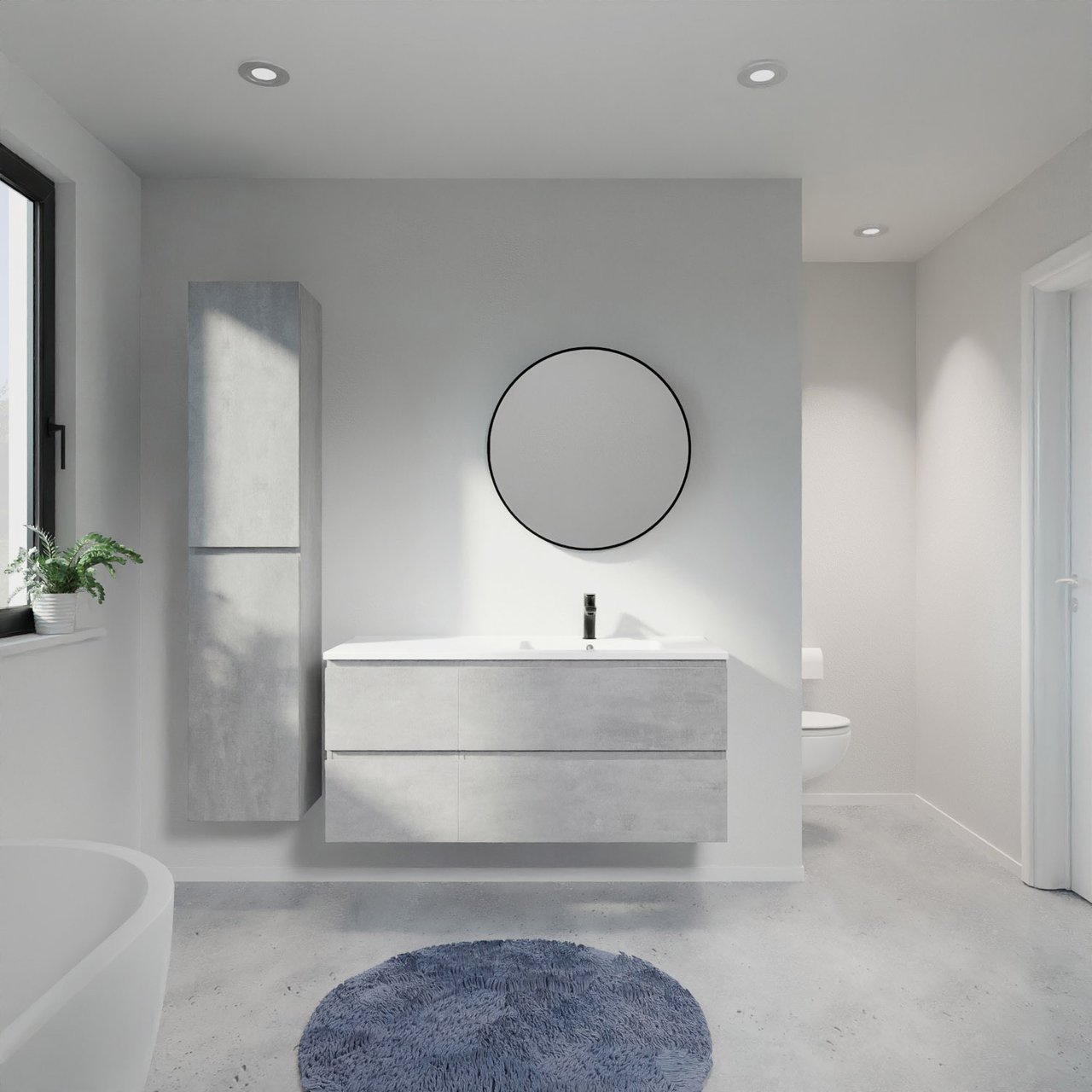 Linie Lado zwevend badmeubel 120 x 46 cm beton donkergrijs met Vano asymmetrisch rechtse wastafel in composietmarmer mat wit