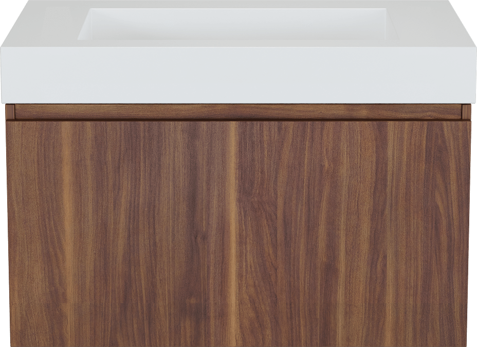 Balmani Sfera zwevend badmeubel 90 x 55 cm amerikaans notenhout met Modus enkele wastafel in solid surface mat wit