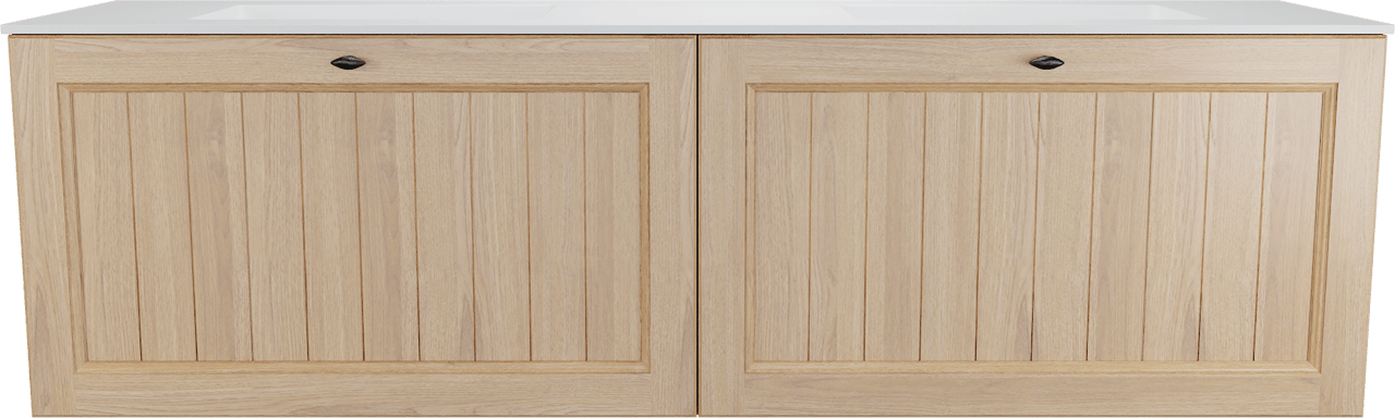 Balmani Lemon meuble salle de bains suspendu 180 x 55 cm, plaqué chêne naturel avec Tablo Stretto double vasque en blanc mat