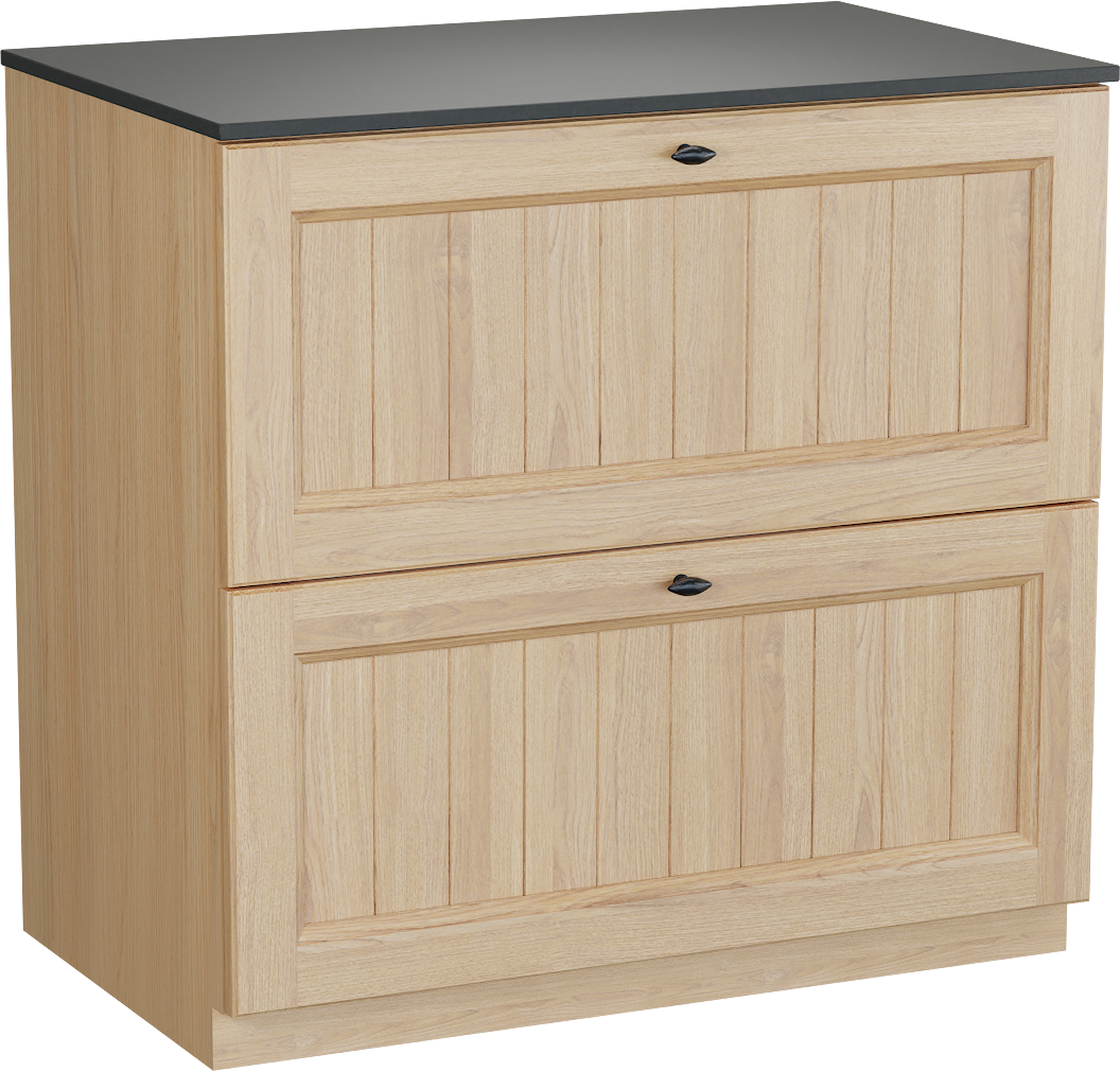 Balmani Lemon staand badkamermeubel 90 x 55 cm, fineer natuur eik met Stretto enkel tablet in graniet zwart