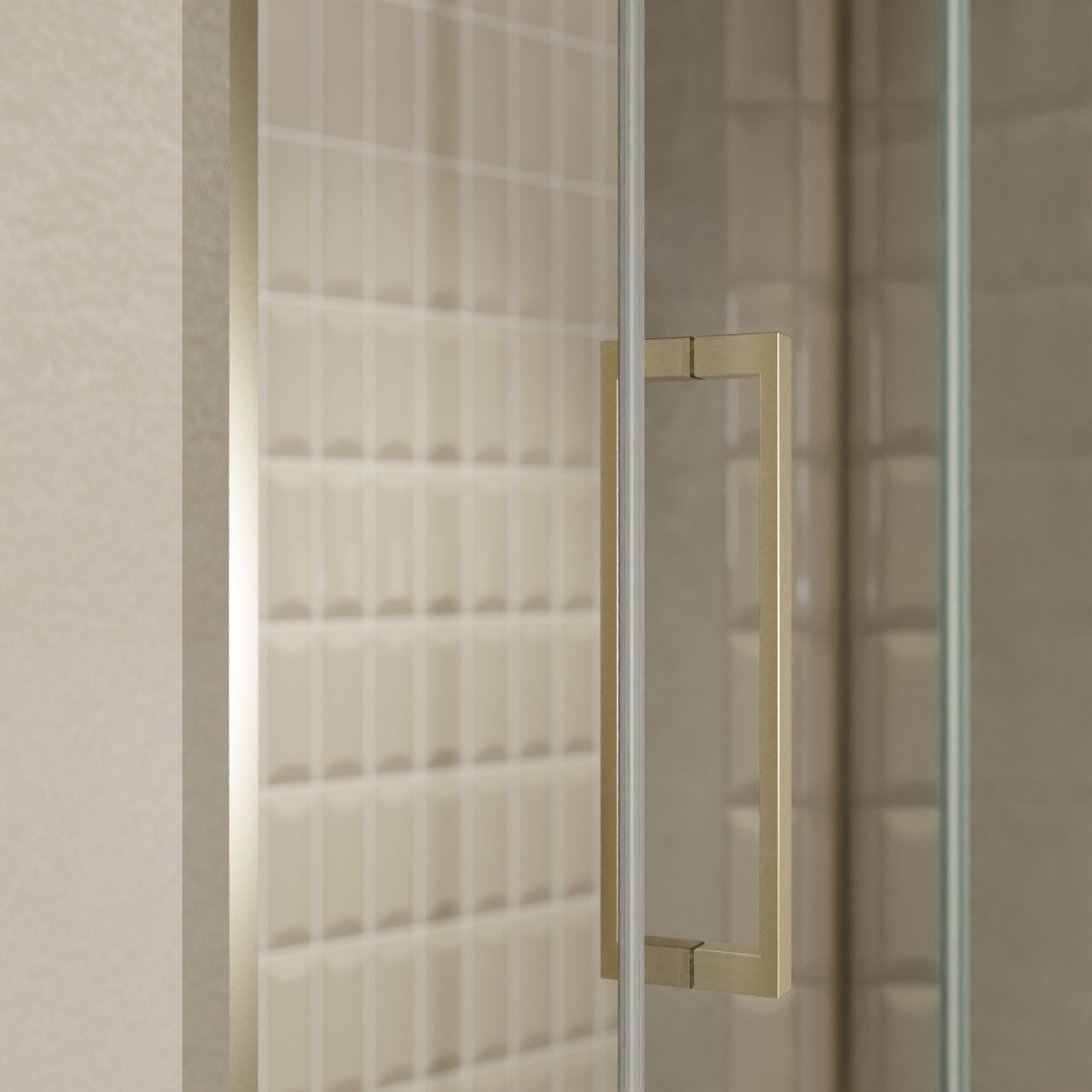 Balmani Senses Design porte pivotante à droite 140 cm x 210 cm verre Miroir Reflex, Profil Brushed Champagne Gold, coating inclus