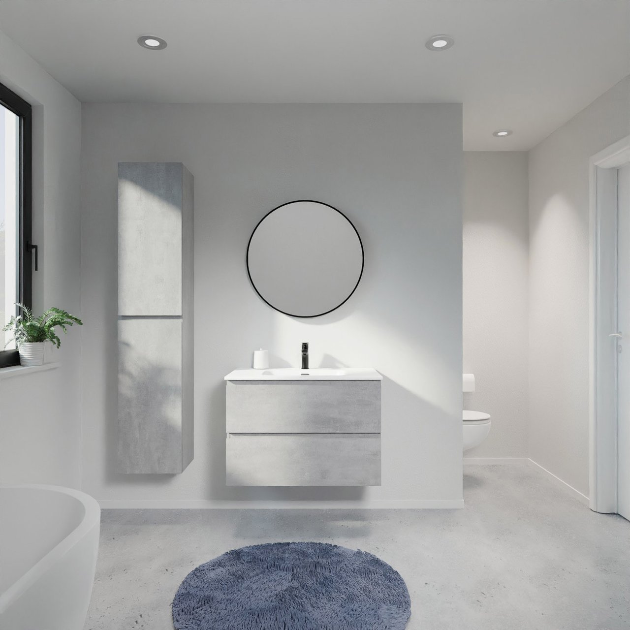 Linie Lado zwevend badmeubel 80 x 46 cm beton donkergrijs met Baro enkele wastafel in porselein mat wit