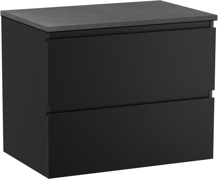 Linie Lado hängendes Möbelstück Set: 70 x 46 cm, Schwarz matt, mit Lado Einzel Waschtischplatte, Melamin Schiefergrau