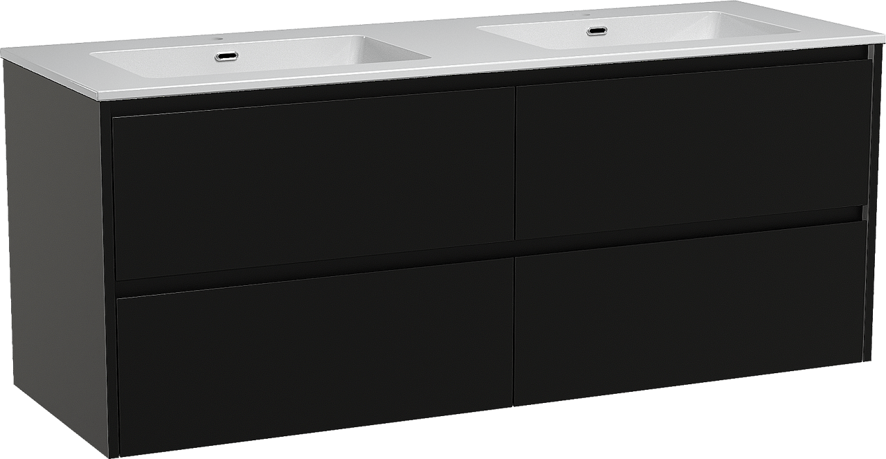 Storke Seda meuble salle de bains suspendu 150 x 52 cm noir mat avec Diva double vasque en marbre composite blanc brillant