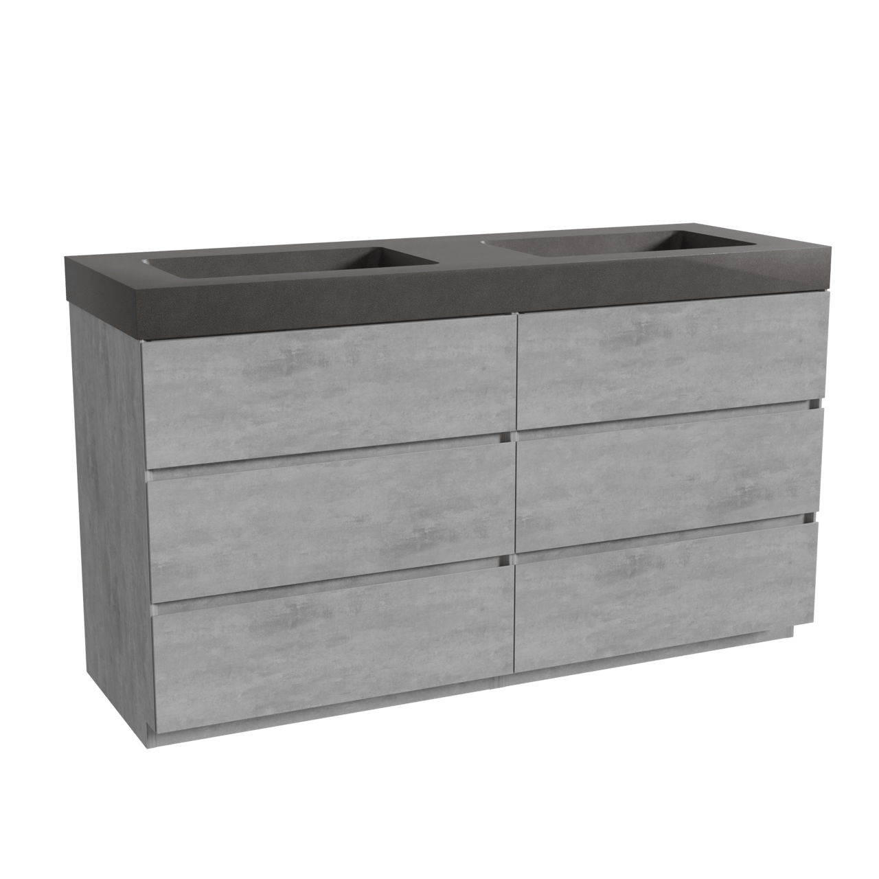 Storke Edge staand badmeubel 150 x 52 cm beton donkergrijs met Scuro High dubbele wastafel in kwarts mat zwart