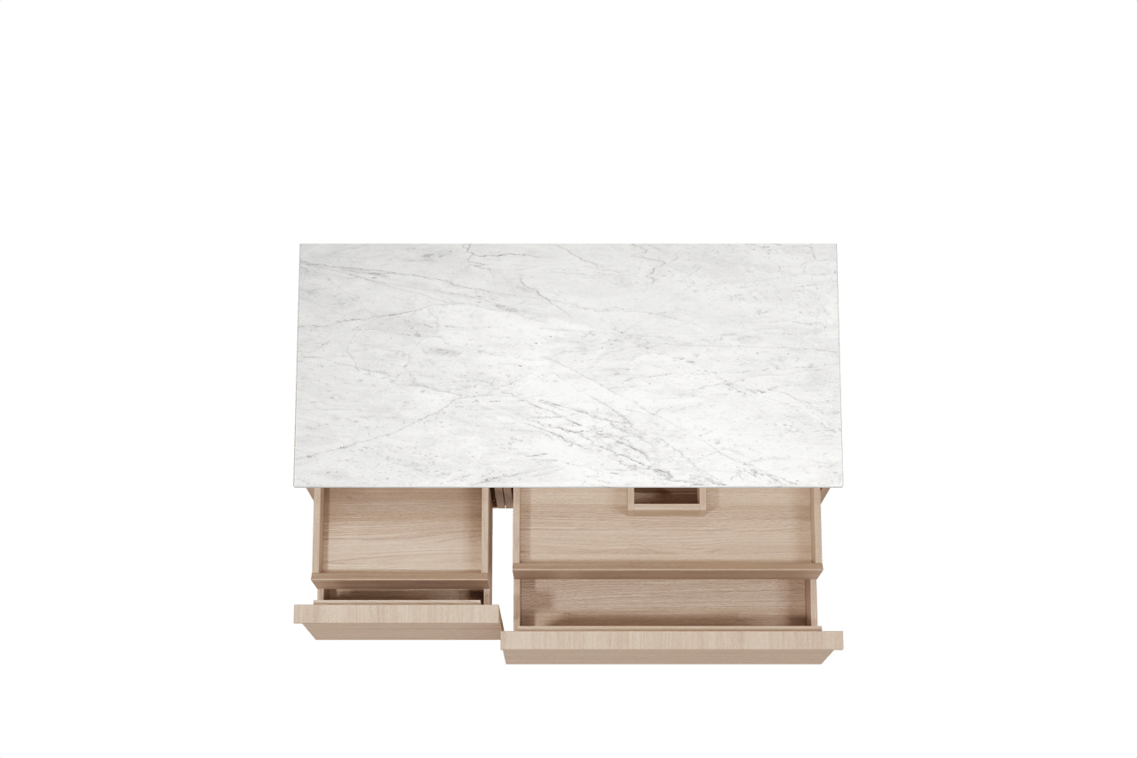 Balmani Forma zwevend badkamermeubel 120 x 55 cm natuur eik met Stretto enkel of dubbel tablet in marmer carrara, Horizontale symmetrische rechte ribbel