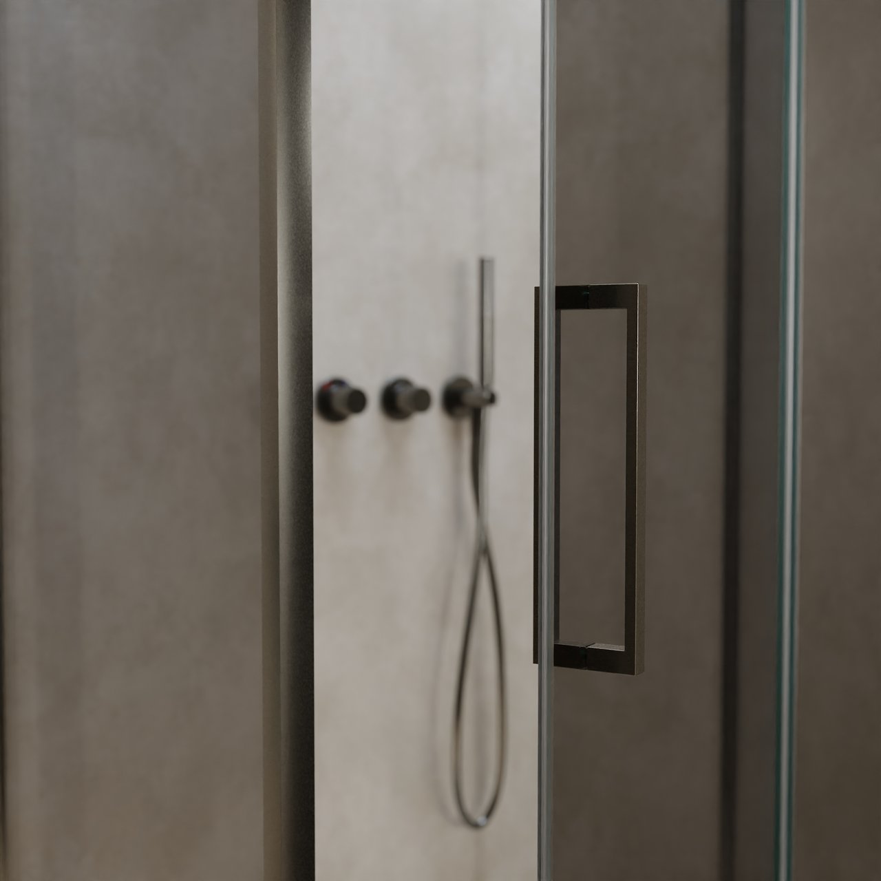 Balmani Senses Design douche en coin avec porte pivotante à droite et paroi latérale fixe, 100 x 80 cm, Miroir Reflex, Profil Brushed GunMetal, coating inclus