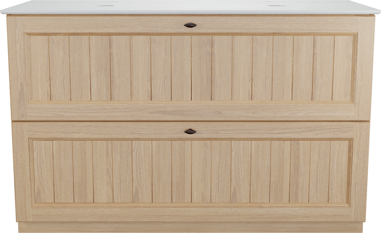 Balmani Lemon staand badkamermeubel 135 x 55 cm, fineer natuur eik met Facetta dubbel tablet in mat wit