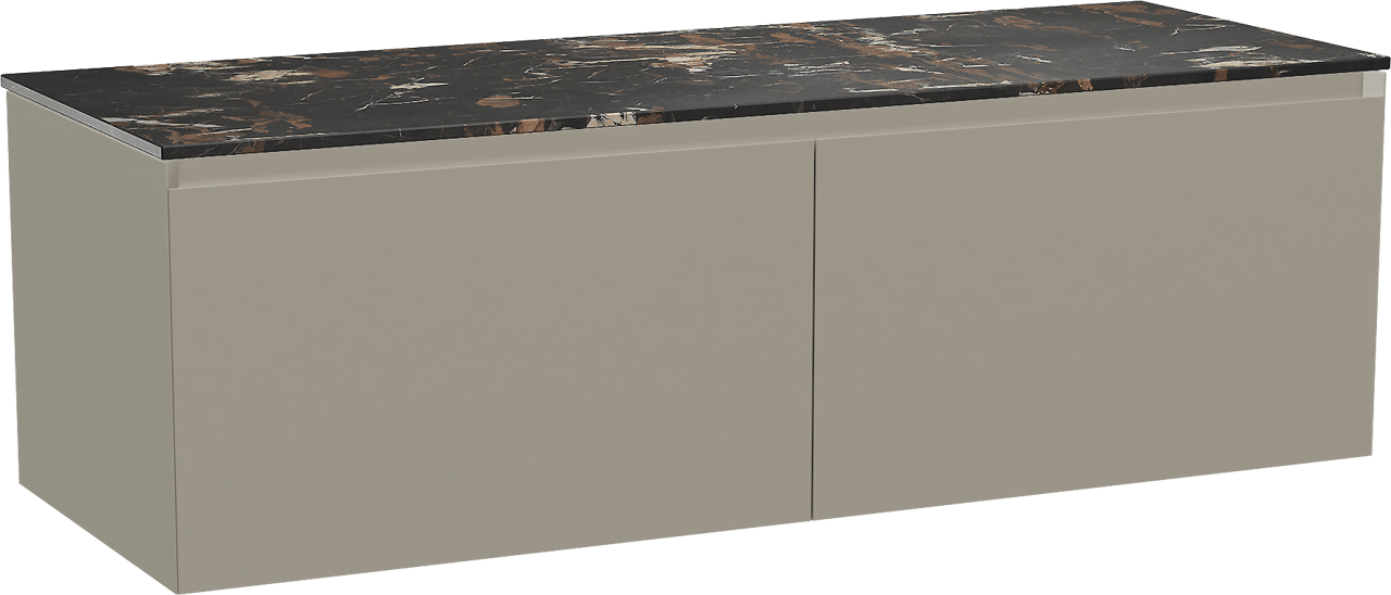 Balmani Idra zwevend badmeubel 150 x 55 cm steengrijs met Stretto enkel of dubbel wastafelblad in marmer portoro gold