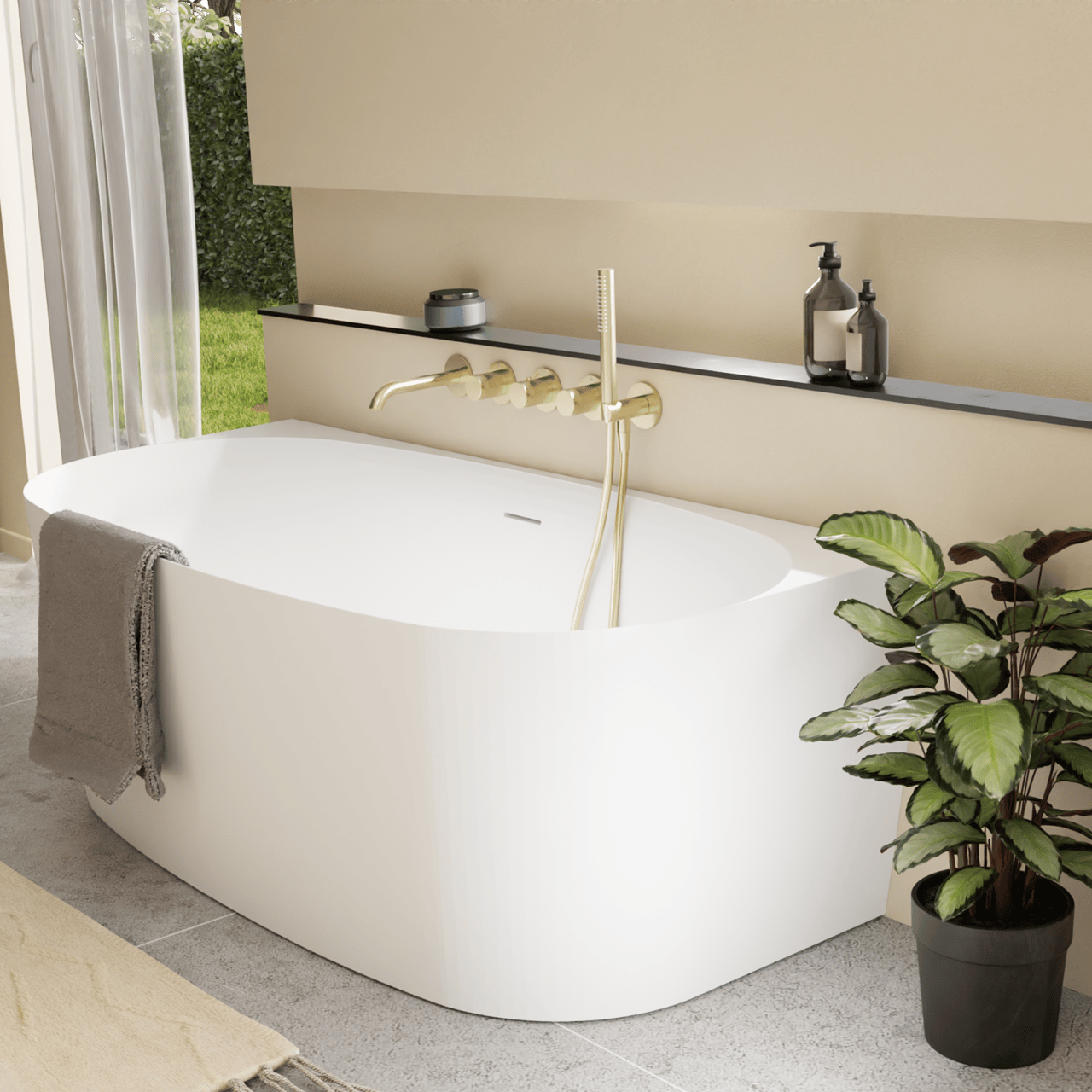 Blaufoss Pavilion Inbouw badkraan thermostatisch brushed champagne gold Incl. handdoucheset incl. inbouwelement