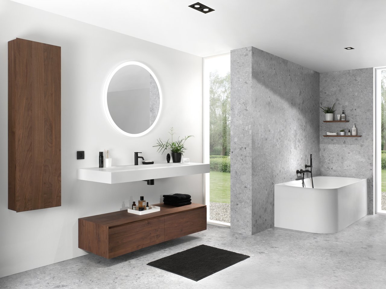 Balmani Mitra Elements hängender Waschbeckenunterschrank: 180 x 50 cm, amerikanischer Nussbaum, 2 Schubladen