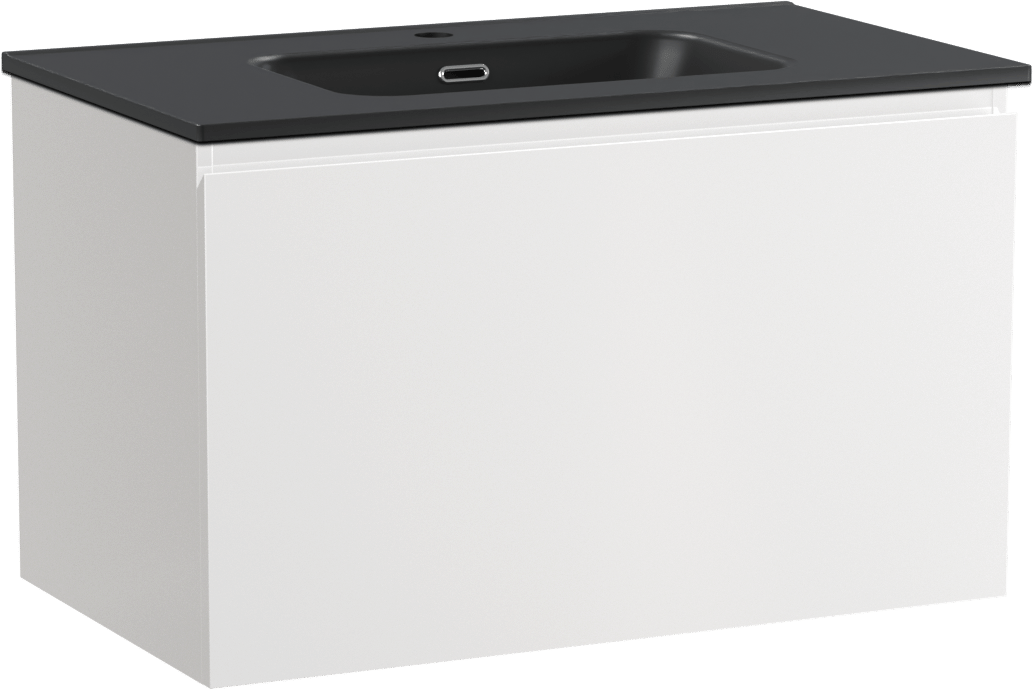 Linie Lado meuble salle de bains suspendu 80 x 46 cm blanc brillant avec Baro plan simple en porcelaine noir mat